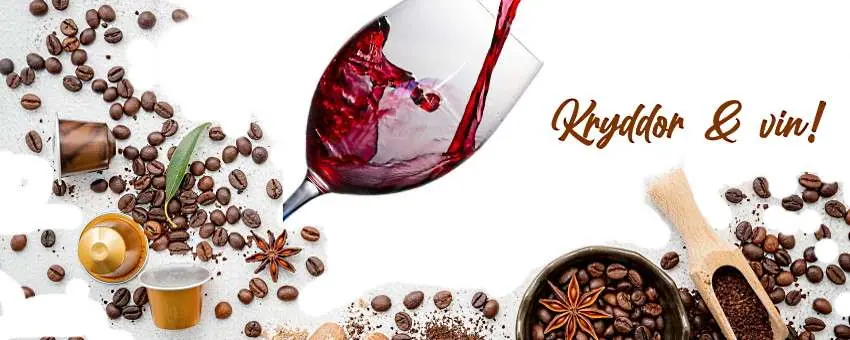 Kryddor och vin - vinglas med olika kryddor