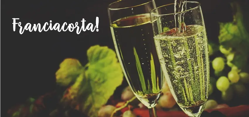 franciacorta - omslagsbild med 2 glas och lite druvor